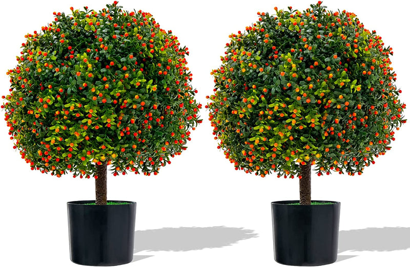 Load image into Gallery viewer, Goplus 21.5&quot; Artificial Cedar Topiary Ball Tree, Set of 2 Faux Potted Plants Artificial Shrubs Bushes with Cement Po
