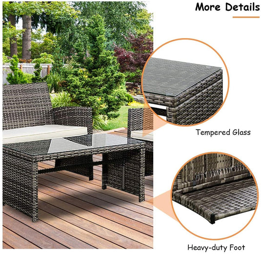 4-Piece Wicker Patio Furniture Set for Outdoor Garden Lawn Pool Backyard (Mix Gray) - GoplusUS