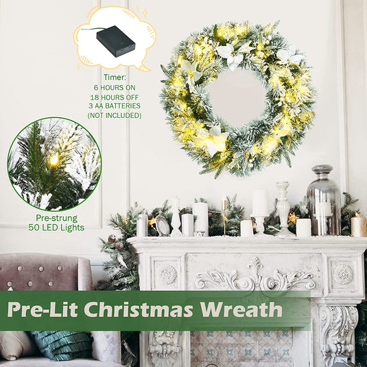 24' Pre-lit Artificial Christmas Wreath - GoplusUS