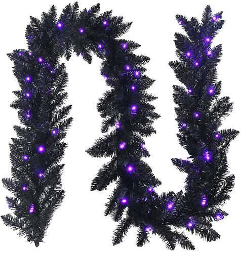 9FT Black Halloween Garland with Lights - GoplusUS