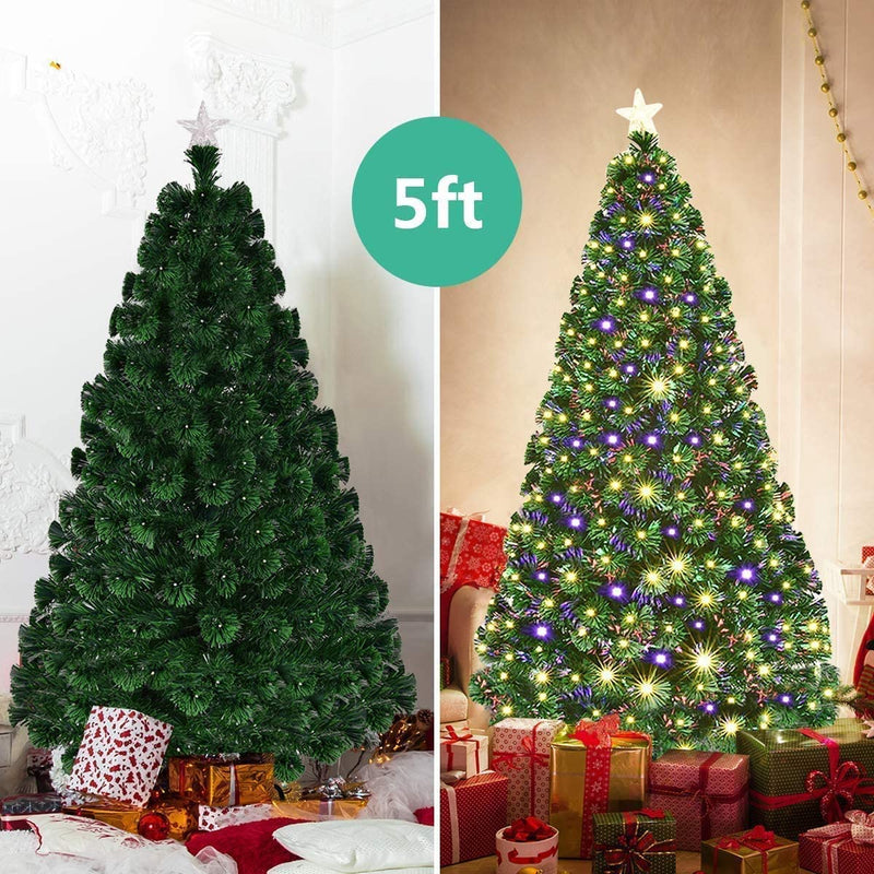 Load image into Gallery viewer, Artificial Christmas Tree Pre-Lit Optical Fiber Tree 8 Flash ModesLED Lights &amp; Metal Stand - GoplusUS
