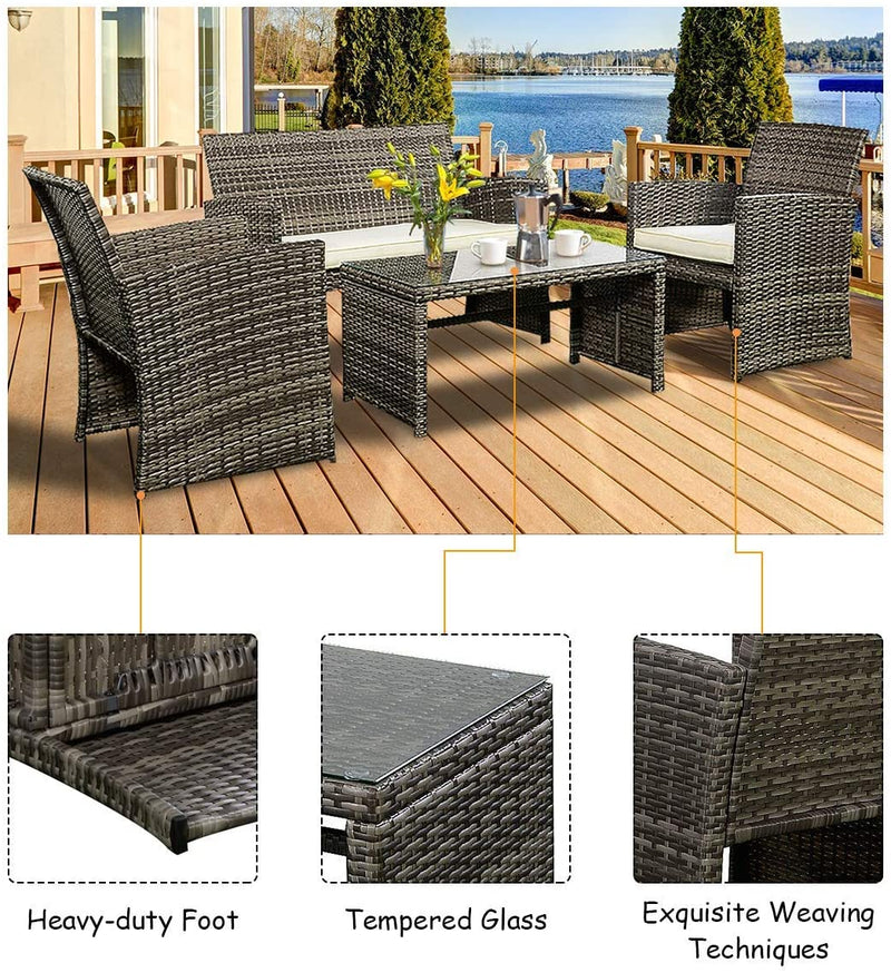 Load image into Gallery viewer, 4-Piece Wicker Patio Furniture Set for Outdoor Garden Lawn Pool Backyard (Mix Gray) - GoplusUS
