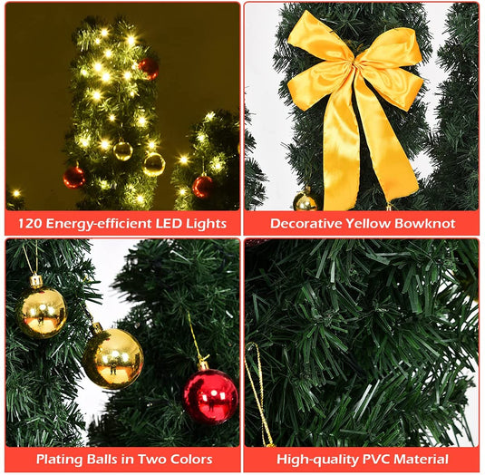 Pre-Lit Artificial Cactus Christmas Tree with LED Lights and Ball Ornaments -  Goplus