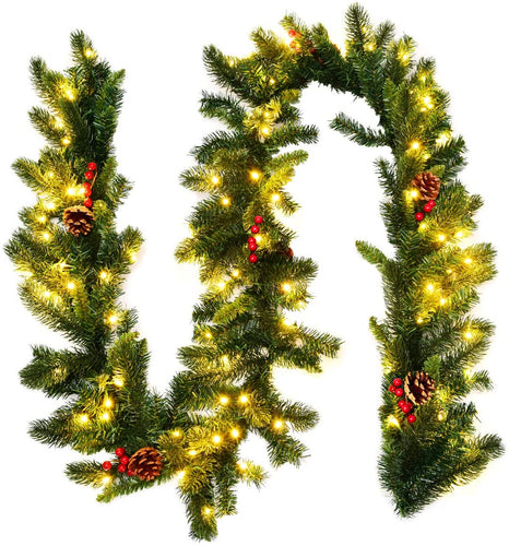 9FT Pre-lit Christmas Garland with 100 LED Lights - GoplusUS