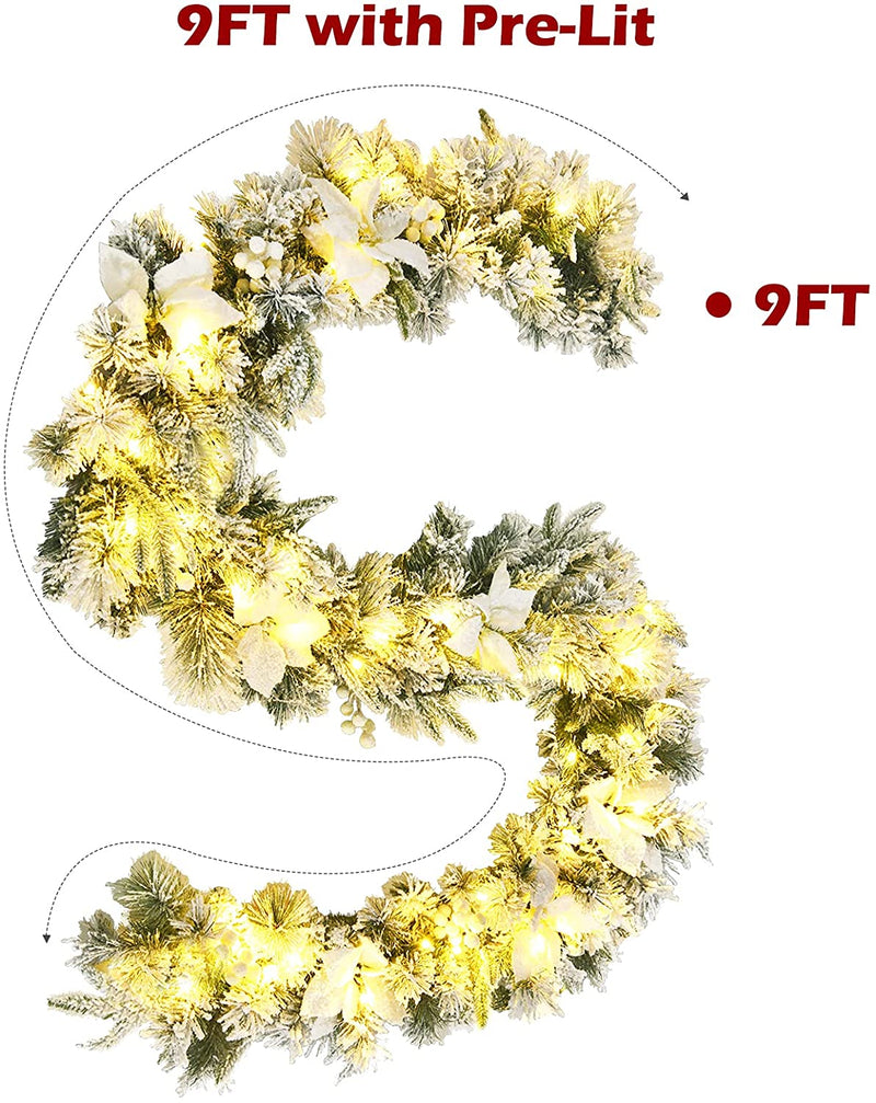 Load image into Gallery viewer, 9ft Snow Flocked Christmas Garland with 50 LED Light - GoplusUS
