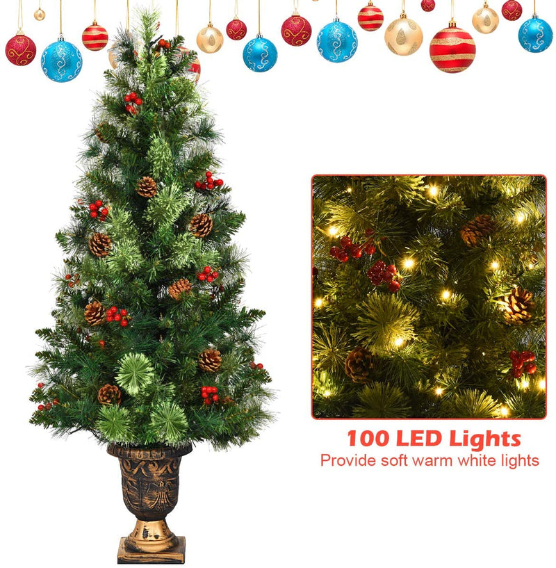 Load image into Gallery viewer, 5 FT Christmas Tree Pre-Lit Tabletop Artificial Entrance Tree with 100 Led Lights - GoplusUS
