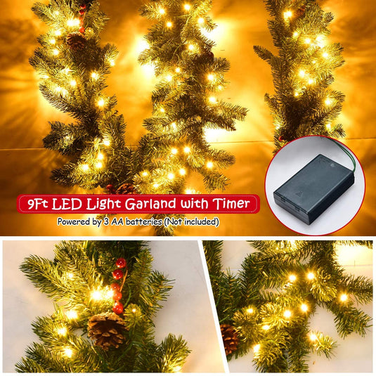 9FT Pre-lit Christmas Garland with 100 LED Lights - GoplusUS