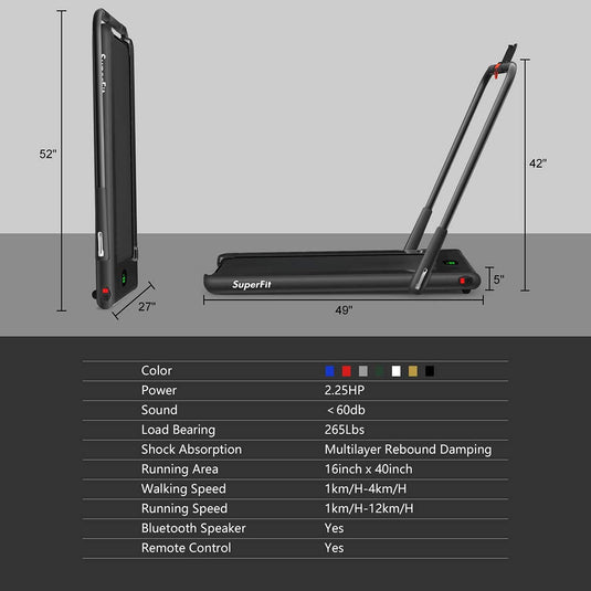 2 in 1 Folding Treadmill, 2.25HP Under Desk Electric Superfit Treadmill - GoplusUS