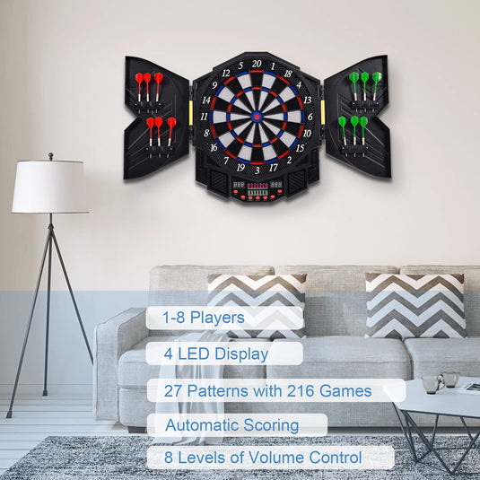 Professional Electronic Dart Board Cabinet Set Dartboard Game Room LED Display