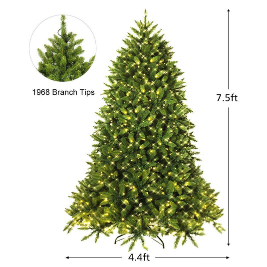 7.5ft Prelit Christmas Tree, Premium Hinged Artificial Fir Tree - GoplusUS
