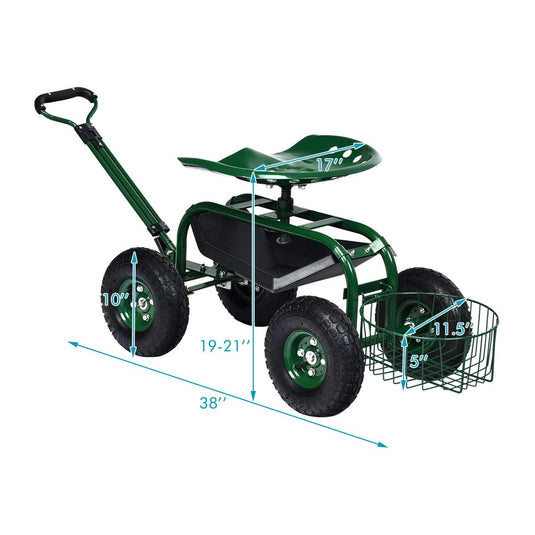 Garden Cart Gardening Workseat w/Wheels, Patio Wagon Scooter for Planting - GoplusUS