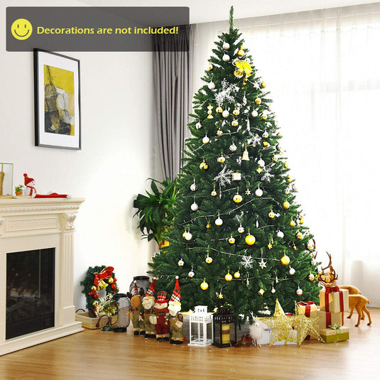 9ft Artificial Douglas Christmas Tree, Unlit Hinged Pine Tree, with 3594 Branch Tips and Solid Metal Stand - GoplusUS