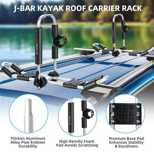 Goplus 2 Pair J-Bar Kayak Roof Rack, Universal Folding Rack Carrier for Canoe, SUP - GoplusUS
