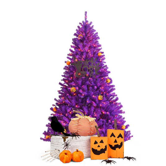 Goplus Prelit Purple Halloween Tree, Artificial Hinged Christmas Tree, Perfect Halloween Decoration for Holiday Festival Parties - GoplusUS