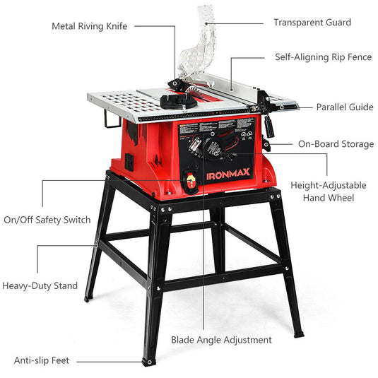 Table Saw, 10-Inch 15-Amp Portable Table Saw, 36T Blade
