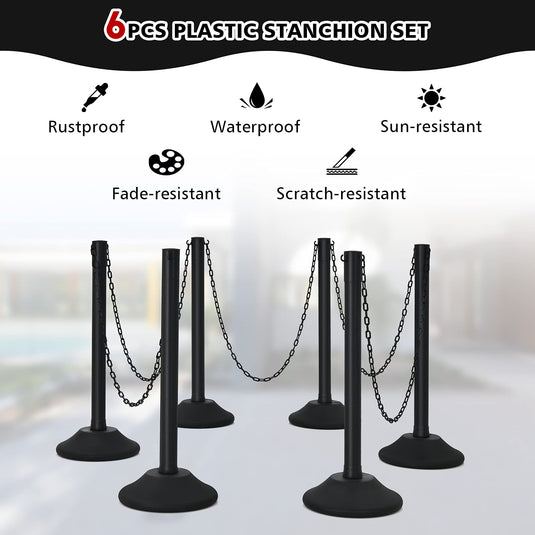 6PCS Plastic Stanchion Set, Crowd Control Safety Barriers with 60" Link Chain - GoplusUS
