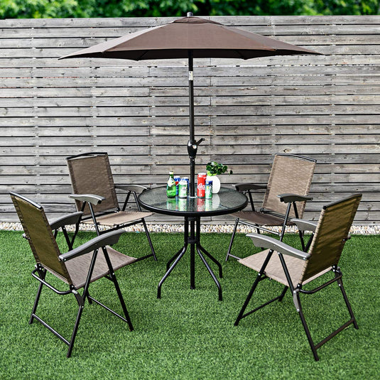 32" Outdoor Patio Table Round Shape Steel Frame Tempered Glass Top - GoplusUS