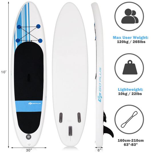 Inflatable 10'  StandUp Paddle Board Package w/ Leash Fin Adjustable Paddle Pump Kit Carry Backpack, 6" Thick - GoplusUS
