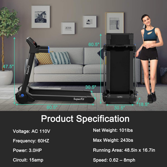 Goplus 3HP Electric Folding Treadmill, with APP Control, Bluetooth Speaker and HD Touch Screen - GoplusUS