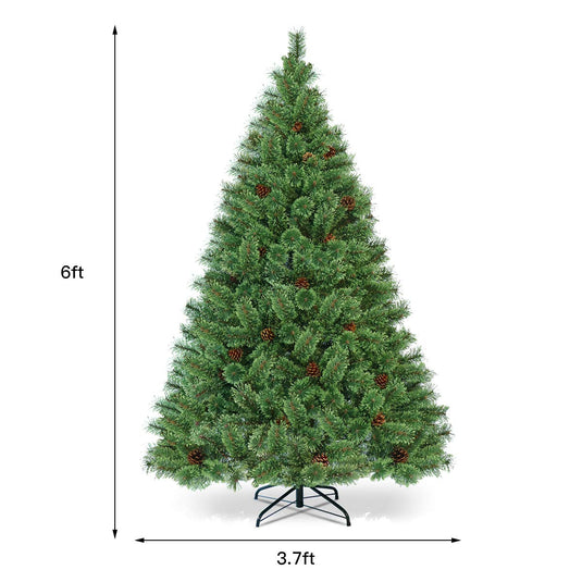 6FT Prelit Christmas Tree, Flowering Hinged Christmas Tree - GoplusUS