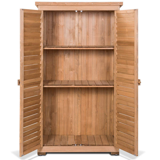Outdoor Storage Shed Wooden Shutter Design Fir Wood Lockers for Garden Yard - GoplusUS