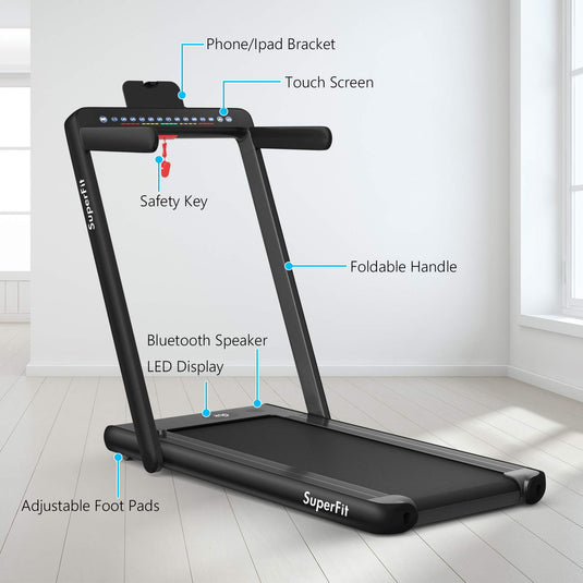 2 in 1 Folding Treadmill with Dual Display, 2.25HP Superfit Under Desk Electric Pad - GoplusUS
