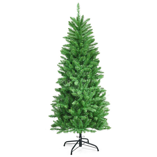 Goplus 5ft Pre-lit Artificial Christmas Tree, Hinged Fir Pencil Christmas Tree with Lights - GoplusUS