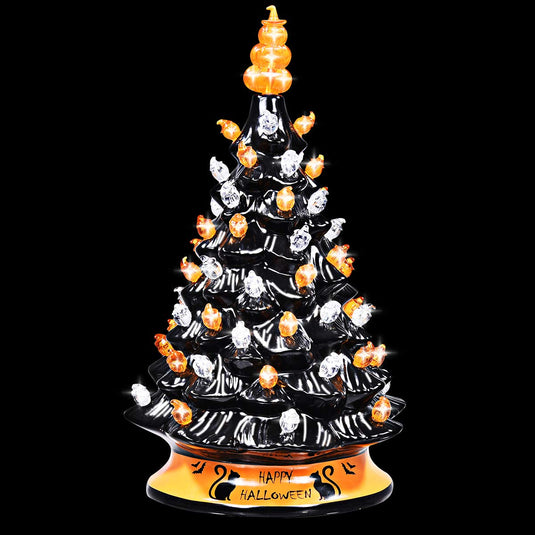 Hand-Painted Ceramic Tabletop Christmas Tree Forever Lighted Holiday Decorations - GoplusUS