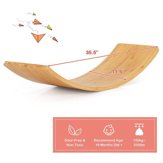 Wobble Balance Board, Bamboo Yoga Curvy Board 35.5 Inch Natural Rocker Board