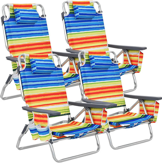 Backpack Beach Chairs, 4 Pcs Portable Camping Chairs with Cool Bag and Cup Holder, Multi Color / 4 Chairs Without Side Table