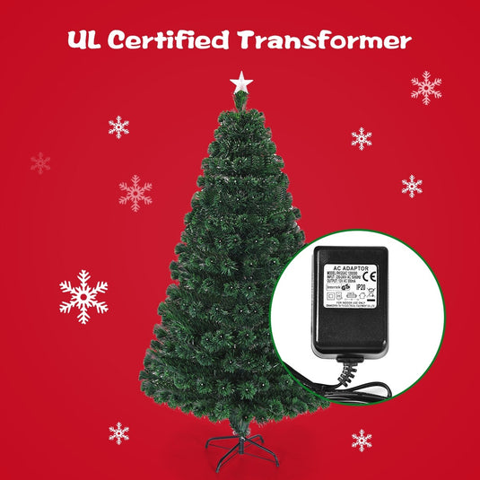 Artificial Christmas Tree Pre-Lit Optical Fiber Tree 8 Flash Modes - GoplusUS
