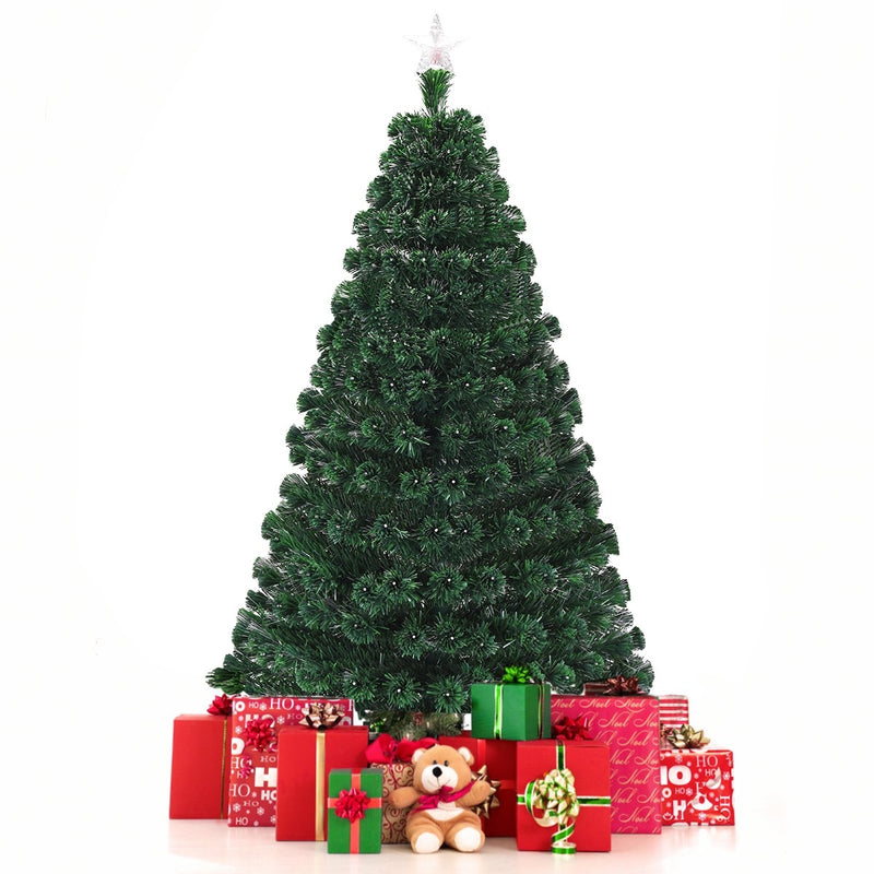 Load image into Gallery viewer, Artificial Christmas Tree Pre-Lit Optical Fiber Tree 8 Flash Modes - GoplusUS
