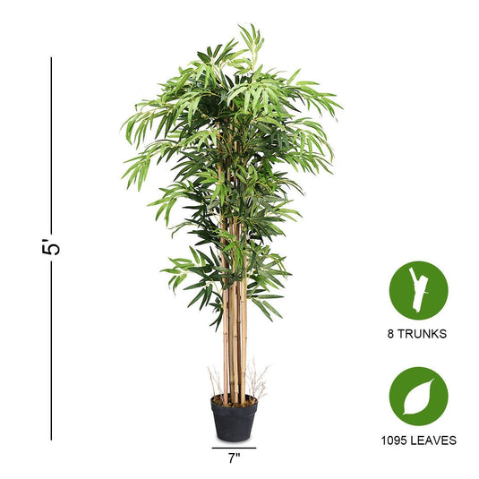 Fake Bamboo Tree Artificial Greenery Plants in Nursery Pot Decorative Trees for Home - GoplusUS