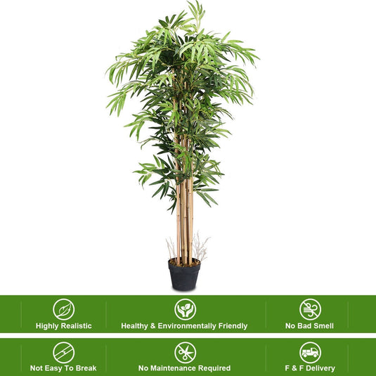 Fake Bamboo Tree Artificial Greenery Plants in Nursery Pot Decorative Trees for Home - GoplusUS