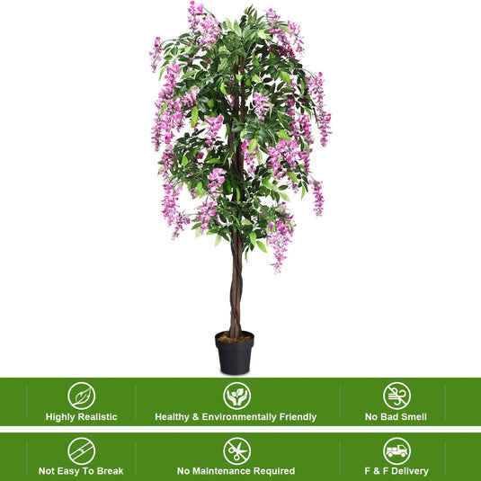 6FT Fake Wisteria Tree Artificial Greenery Plants in Nursery Pot Decorative Trees for Home - GoplusUS