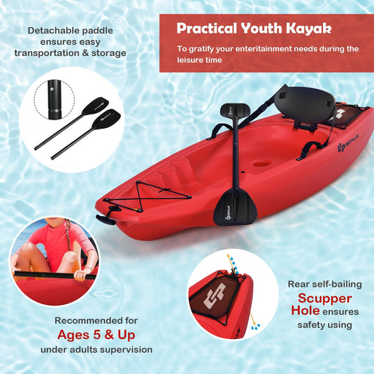 6FT Youth Kayak, Kids Recreational Rowing Fishing Boat w/Paddle - GoplusUS