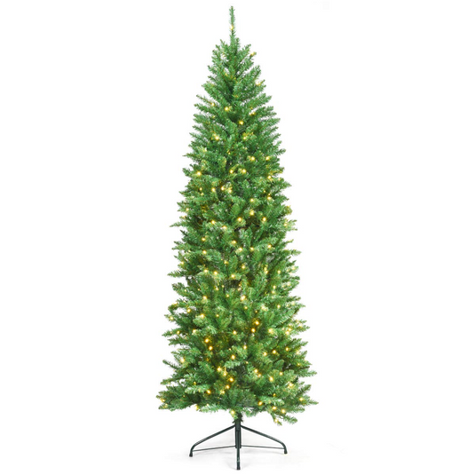 Goplus 6ft Pre-lit Artificial Christmas Tree, Hinged Fir Pencil Christmas Tree with 250 LED Lights - GoplusUS