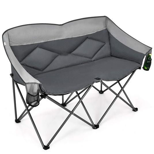 Goplus Loveseat Camping Chair, Double Folding Chair for Adults Couples w/Storage Bags & Padded High Backrest - GoplusUS