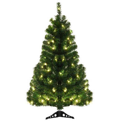 4ft Pre-Lit Christmas Tree, Artificial PVC Xmas Tree with 100 Warm White LED Lights and Stable Triangular Stand - GoplusUS