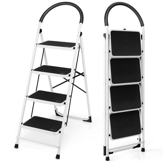 Goplus 4 Step Ladder, Folding Step Stool for Adults with Wide Non-Slip Pedal and Comfort Handgrip for Kitchen Closet Office - GoplusUS
