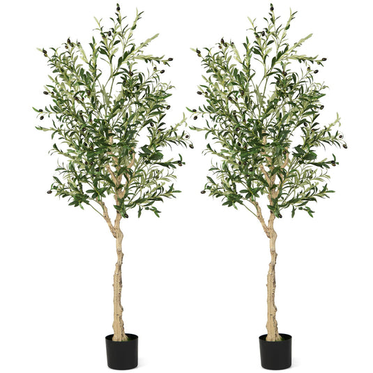 Goplus 6ft Artificial Olive Tree, Tall Fake Potted Olive Silk Tree with Planter