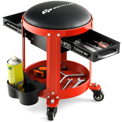 Goplus Rolling Mechanic Stool, Pneumatic Shop Stool Creeper Seat with Removable Padded Seat