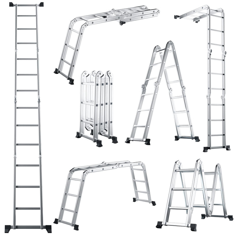 Load image into Gallery viewer, Goplus 12.2 FT Folding Step Ladder, 7-in-1 Multiposition Aluminium Extension Ladder with Reinforced Stabilizer Bar &amp; Non-Slip Foot Pads - GoplusUS
