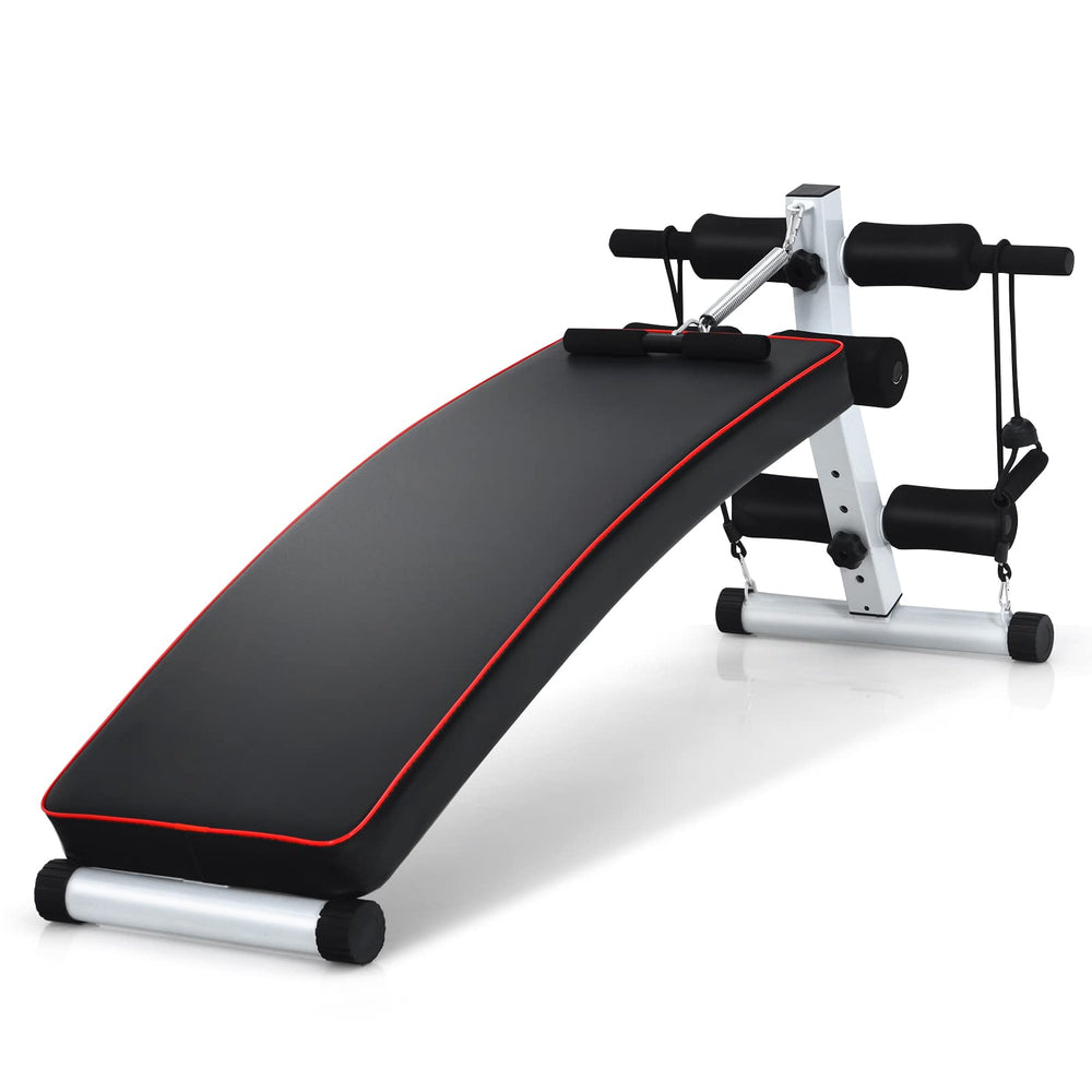 Multifunctional Sit up Bench for Full Body, 3 INCH Thickness Foldable Ab Bench with Detachable Stretch Ropes - GoplusUS