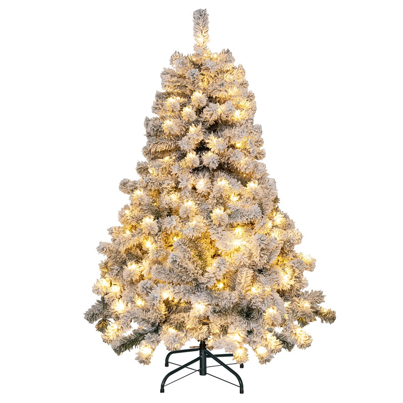 Load image into Gallery viewer, Goplus 4.5 FT Pre-Lit Snow Flocked Christmas Tree, Artificial Hinged Xmas Tree W/ 150 LED Lights - GoplusUS
