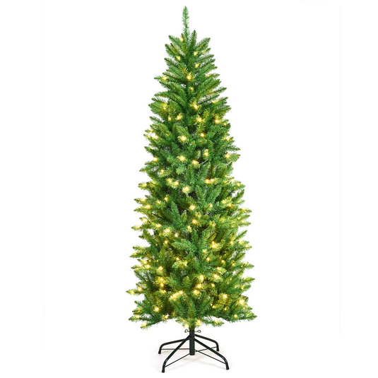Goplus 6ft Pre-lit Artificial Christmas Tree, Hinged Fir Pencil Christmas Tree with 250 LED Lights - GoplusUS