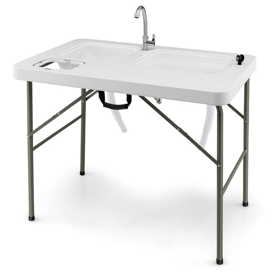 Goplus Folding Fish Cleaning Table with Dual Water Basins - GoplusUS