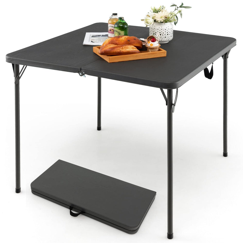 Goplus 34" Square Folding Table, Foldable Plastic Card Table, Portable Fold Up Table w/Handle, White Outdoor Utility Bi-Folding Commercial Table for Picnic - GoplusUS