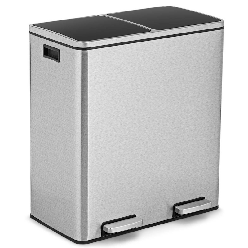 Load image into Gallery viewer, Goplus Dual Trash Can, 60 Liter (2x30L)/ 16 Gallon Stainless Steel Step Trash Can - GoplusUS
