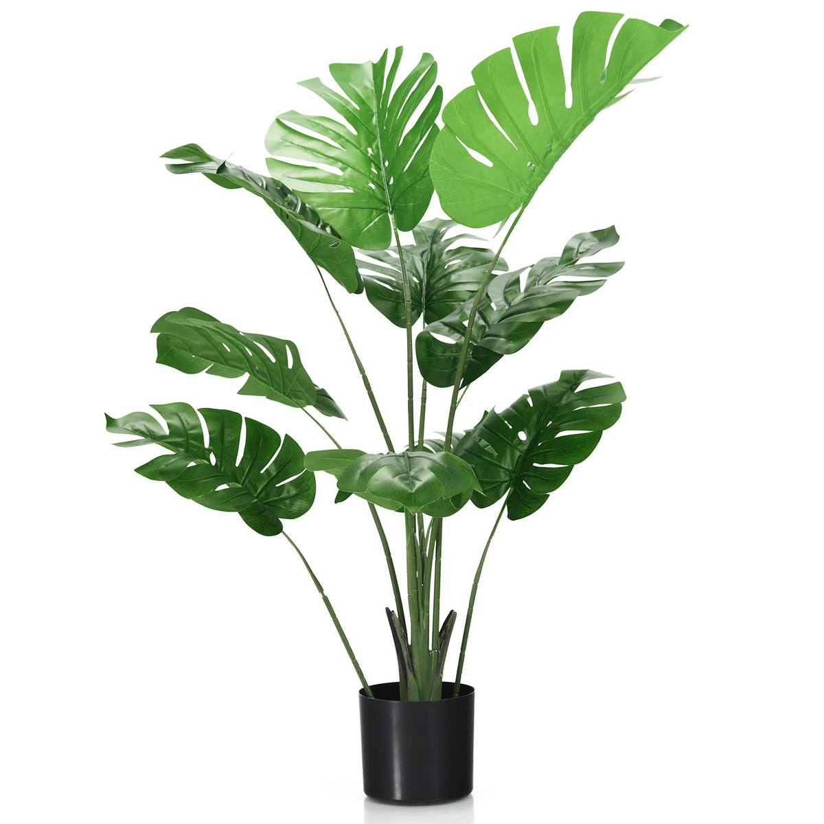 Goplus Artificial Monstera Deliciosa Plant, 4ft Tall Fake Tropical Palm Tree w/10 Pcs Different Turtle Leaves - GoplusUS